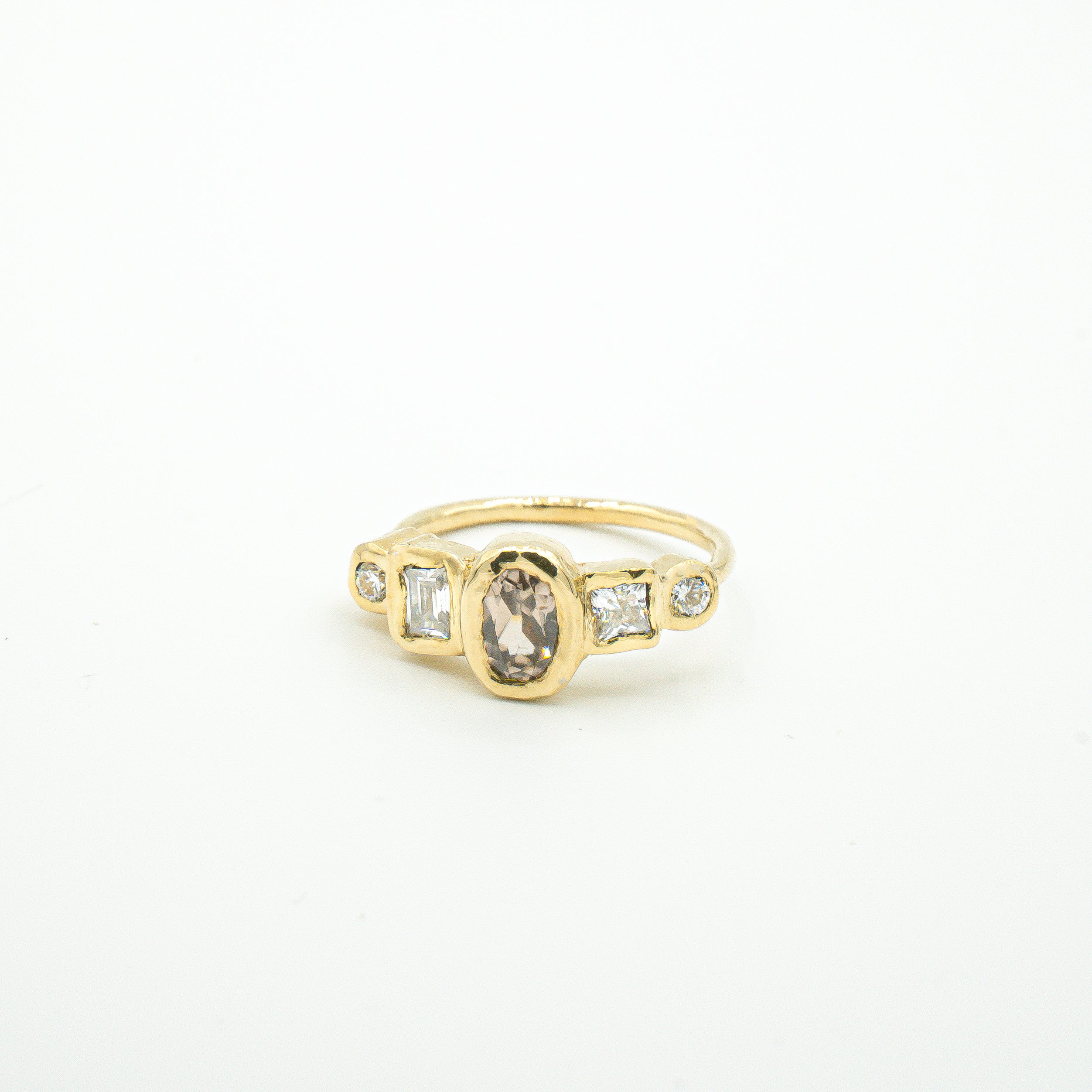 Zircon Line Gold Cluster Ring - One of a Kind